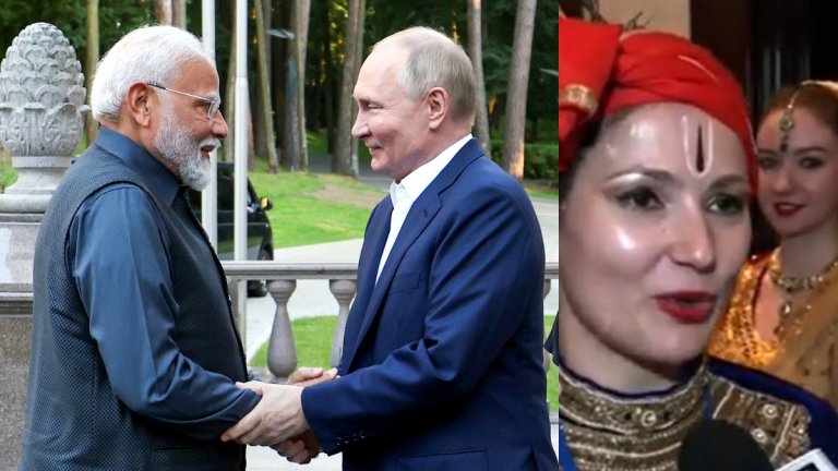 pm modi russia visit russian woman welcomed